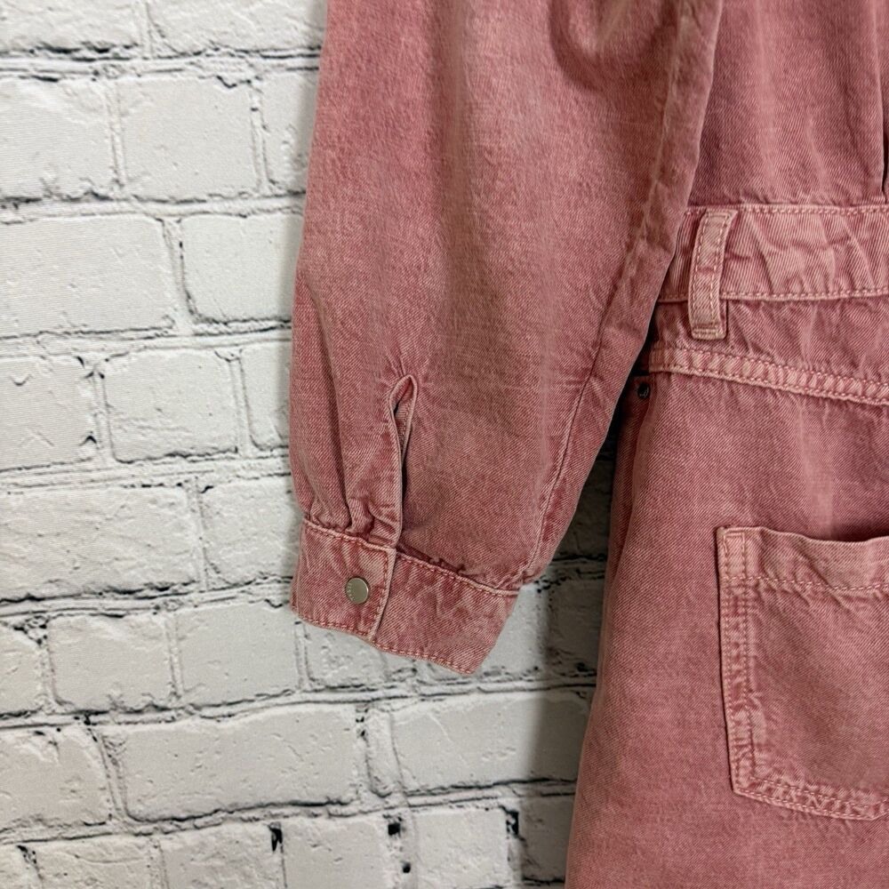 ba&sh Dova Denim Jumpsuit Washed Rose Pink Front Zipper Patch Pocket Women US 8 - Picture 12 of 16